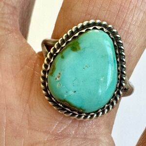 Navajo Turquoise Ring Sz 7 Sonoran Gold Largo Dainty Sterling Native Amer